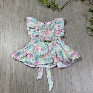 Vintage Girls 80s 90s Floral Party Ruffle Dress Crazy Girl Sz 16 Bejeweled